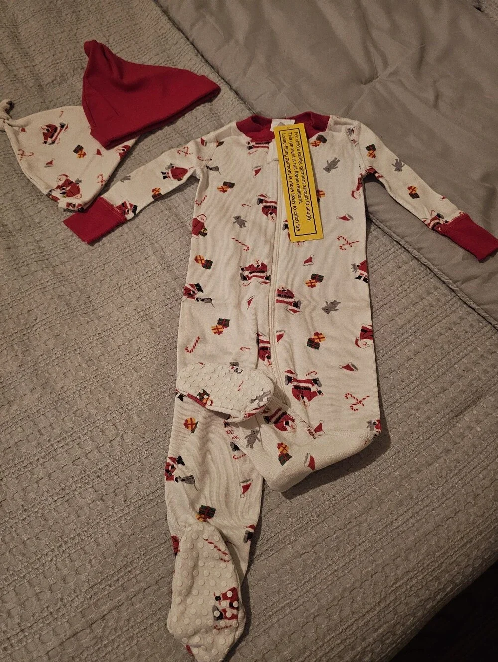 Holiday Santa-Print White and Red Footed One-Piece